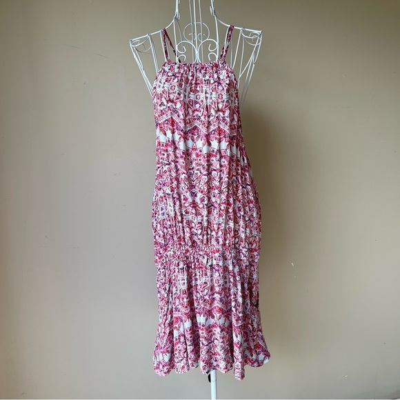 Free People Simone Boho Pocket Batik Print Dress white pink sleeveless Size M - Picture 3 of 11